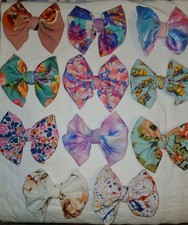 Lot of 10 Fabric Bow Barrette Hair Clips Multicolor Floral Pattern