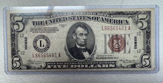 1934A $5 Hawaii WWII Era Federal /Reserve Note