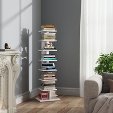 8Tier Narrow Spine Bookshelf Corner Standing Bookcase Small Space White