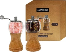 Wooden Acrylic Grinder Set Hand Crank Salt and Pepper Mill with Handle Pack of 2