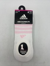 adidas Girl's Superlite Super No-Show Socks Size Large 3Y-9 White/Black New