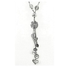 Lia Sophia Silvertone Multi Chain 31" Necklace Love Hope Joy Etched Heart Disc