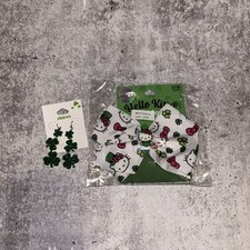 St Patrick s Day Hello Kitty Hair Bow and Dangling Shamrock Earrings NEW