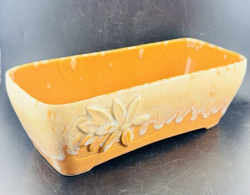 Vintage Hull Pottery Tangerine Drip Glaze Rectangular Planter  10.5"x4.5"