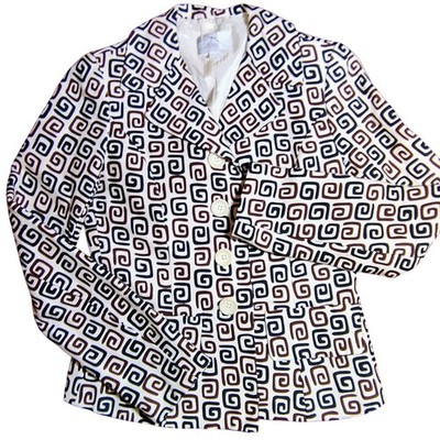 Womens Geometric Spiral Print Blazer Brown Black Cream Textured Size 4