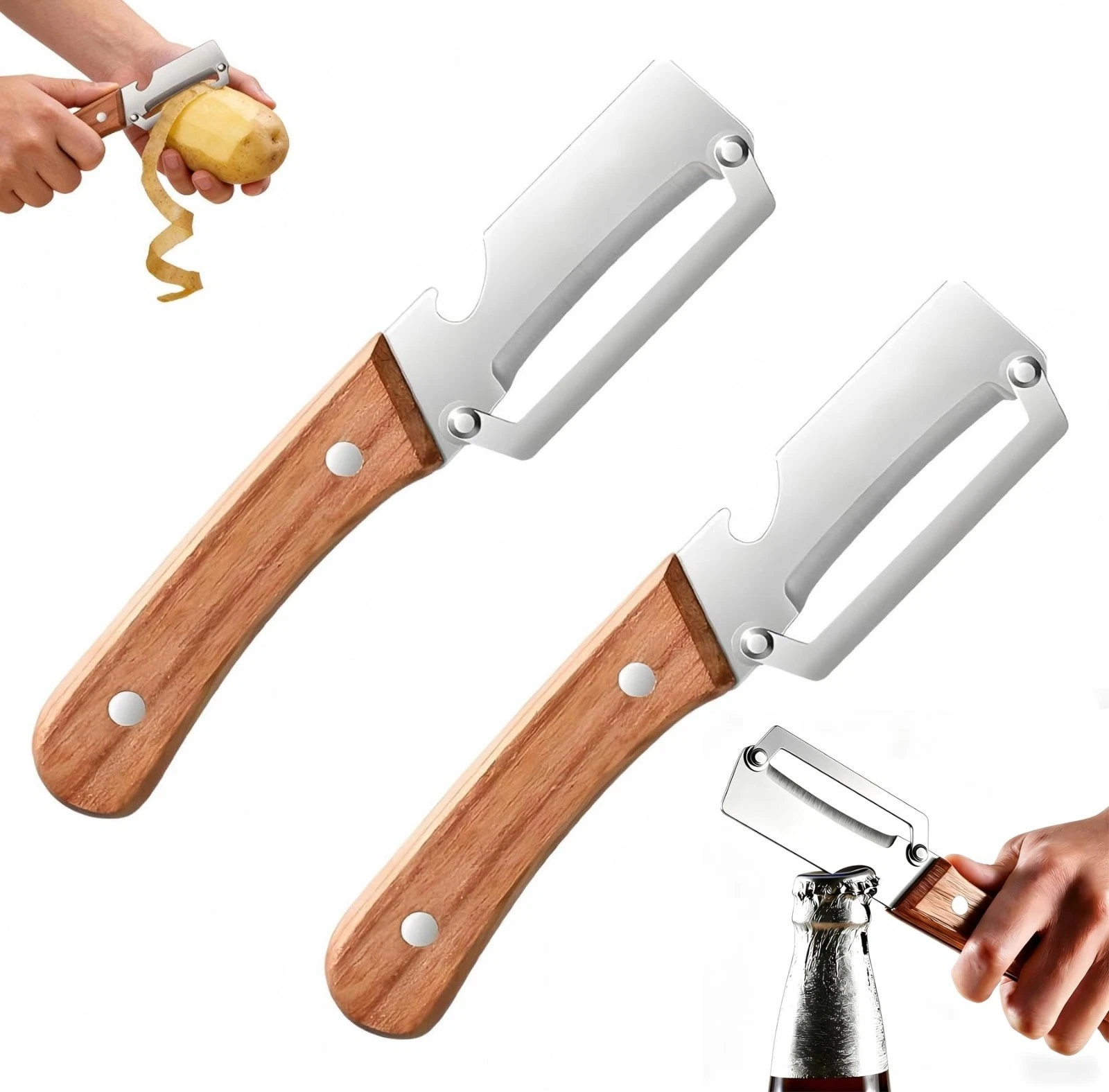 2-in-1 Vegetable Peeler & Bottle Opener, Sharp Stainless Steel, Ergonomic Handle