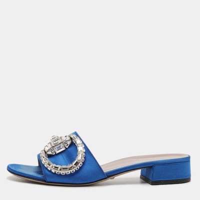 (美品) グッチ GUCCI ミュール 青 ( 底張りあり) Gucci Icon Bit Size 39 Blue Satin Maxime Crystal Slide Sandals | eBay