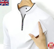 Mens Long Sleeve Half Zip T-Shirt Wrinkle Resistant Casual Business Top Jersey