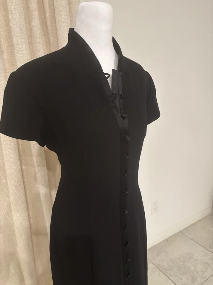 VTG JONES NY Black Silk Velvet Burnout Dress Mandarin Collar 12 Y2K Whimsigoth - Image 3 of 4