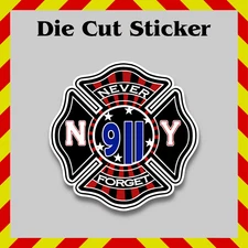 Never Forget Firefighter Sticker, 9/11, Contour-Cut Vinyl Printed Decal