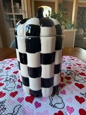 10 Strawberry Street Black White Checkered Pumpkin Shape Canister