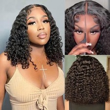 ISEE 16 Inch Bob Water Wave Glueless Lace Front Human Hair Wig