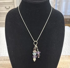 NWT Silver Tone Purple Charm Beaded Choker Collar Pendant Statement Necklace 