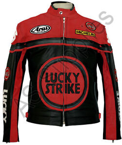 Lucky Strike Leder Motorrad Jacke Motorradjacke Lederjacke Schwarz Rot Ebay