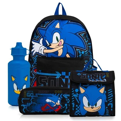 Sonic The Hedgehog Rucksack 4-teiliges Schulset, Lunchbag Trinkflasche Federmäppchen