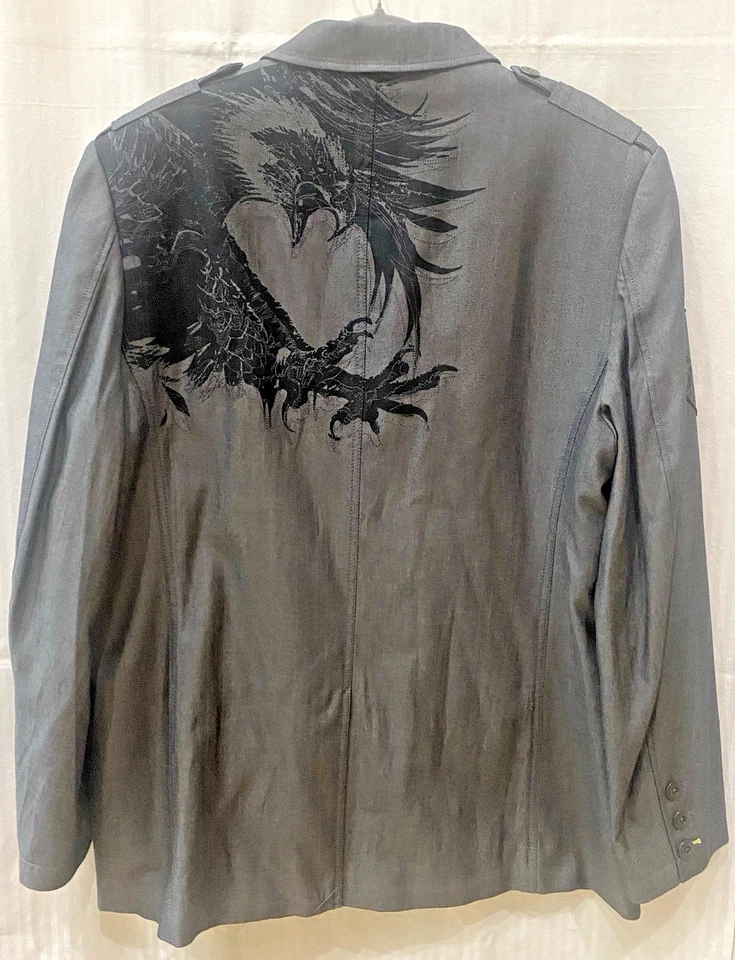 Blazer Marc Ecko Corte y Costura Para Hombres 2XL Gris Rayas Diseño Águila Abrigo Deportivo Chaqueta Foto 4 de 4