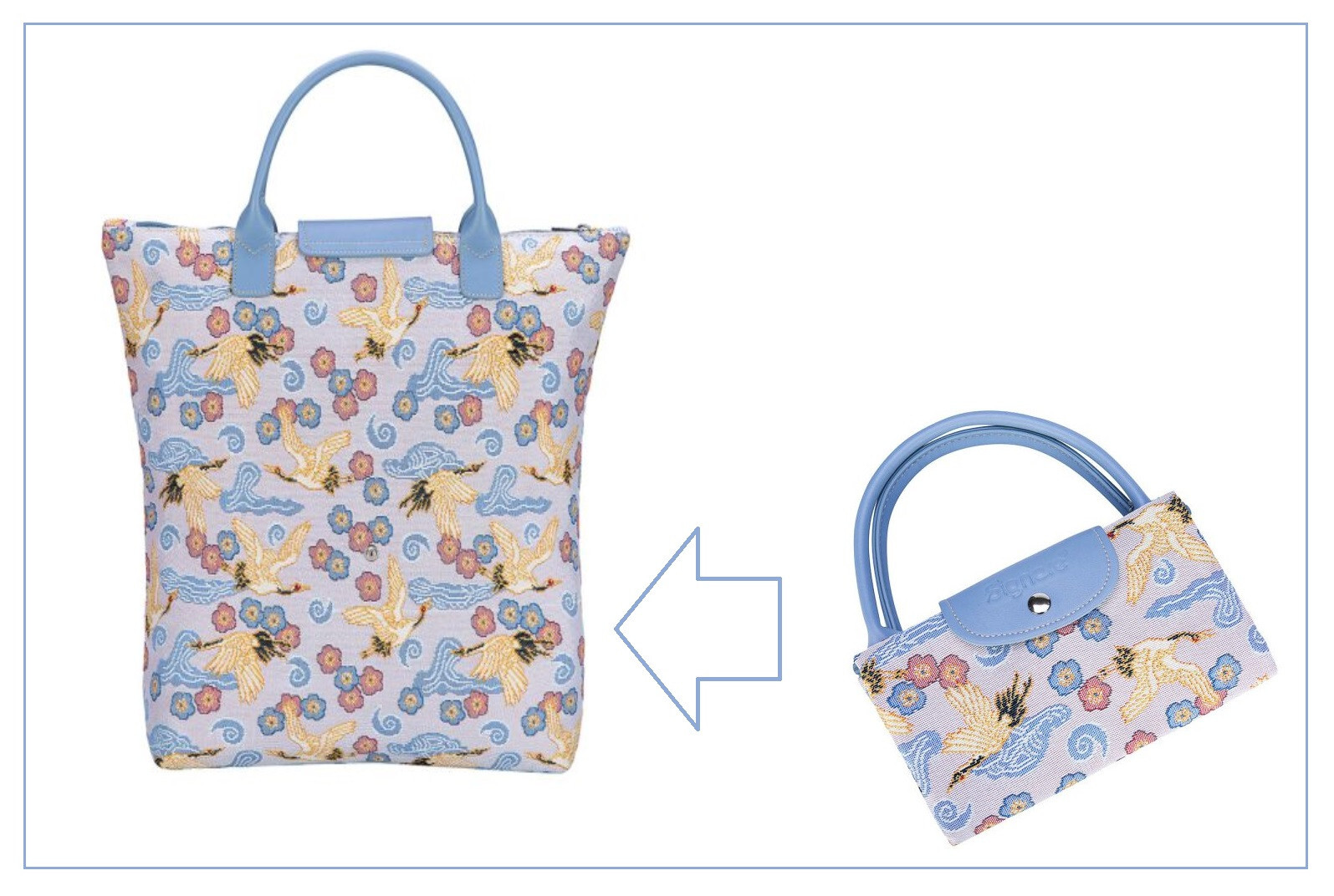 Signare Crane Japanese Bird V&A Tapestry Foldaway Tote Shopping Shopper Bag Blue