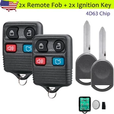 2 Keyless Entry Remote Fob 4B + 4D63 Chip Ignition Key for Ford Lincoln Mercury