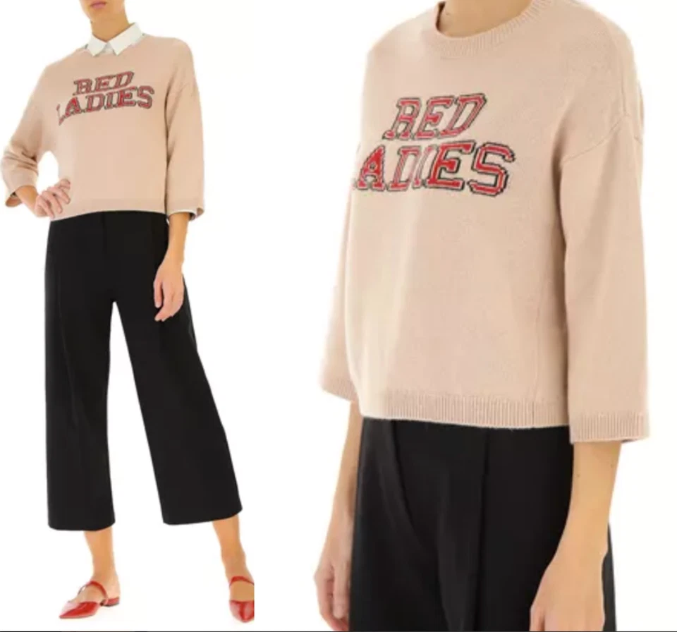 VALENTINO Red Insertia Cropped Wool Cashmere Jumper Strick Pullover Pulli New S