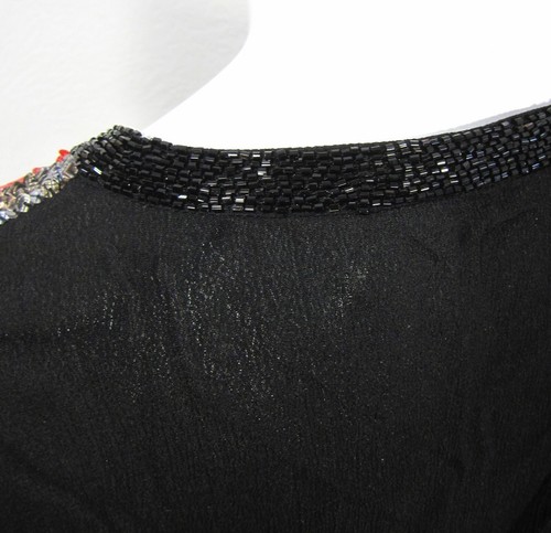 Yoanna Baraschi Anthropologie Short Sleeve blouse small Black Beads Embroidered - Picture 11 of 15