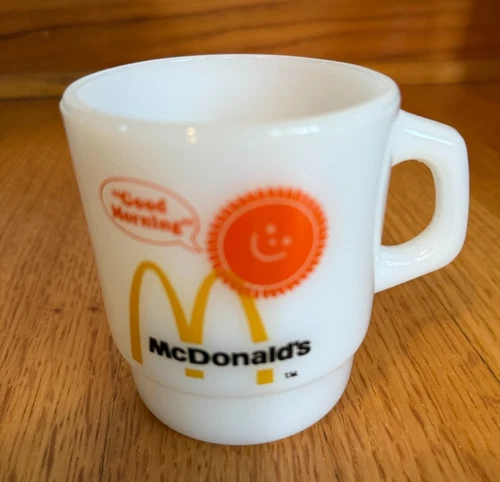 Fire-King Milk Glass McDONALD'S GOOD MORNING Advertising Coffee Mug Cup