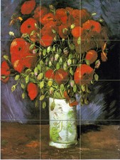 Art Vincent van Gogh Vase Red Flowers Ceramic Mural Backsplash Bath Tile 2336