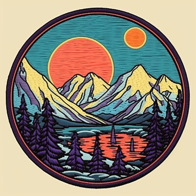 Mountain Skyline Patch Iron-on Applique Nature Badge Seek Adventure Forest