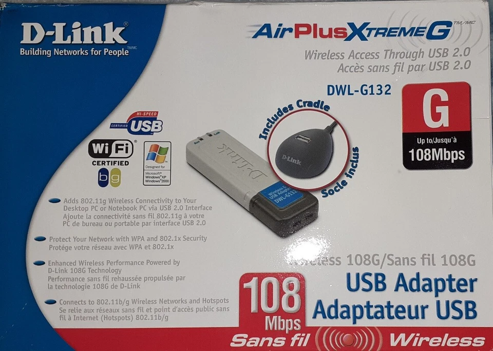 D-Link AirPlus Xtreme G USB Wireless Adapter 108G 802.11b/g 2.4GHz DWL-G132 NEW - Image 2 of 4