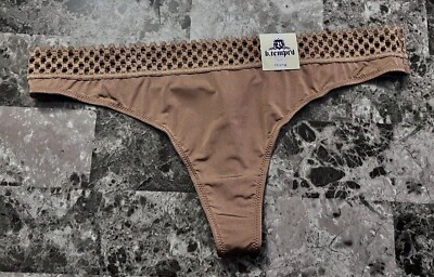 NWT B.TEMPT'D B.TEMPTED L SMOOTH BEIGE BROWN HONEYCOMB BAND RARE THONG PANTIES
