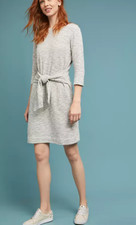 NWT T.La Becky Tie Waist Dress Size XS Gray Anthropologie Marled Knit