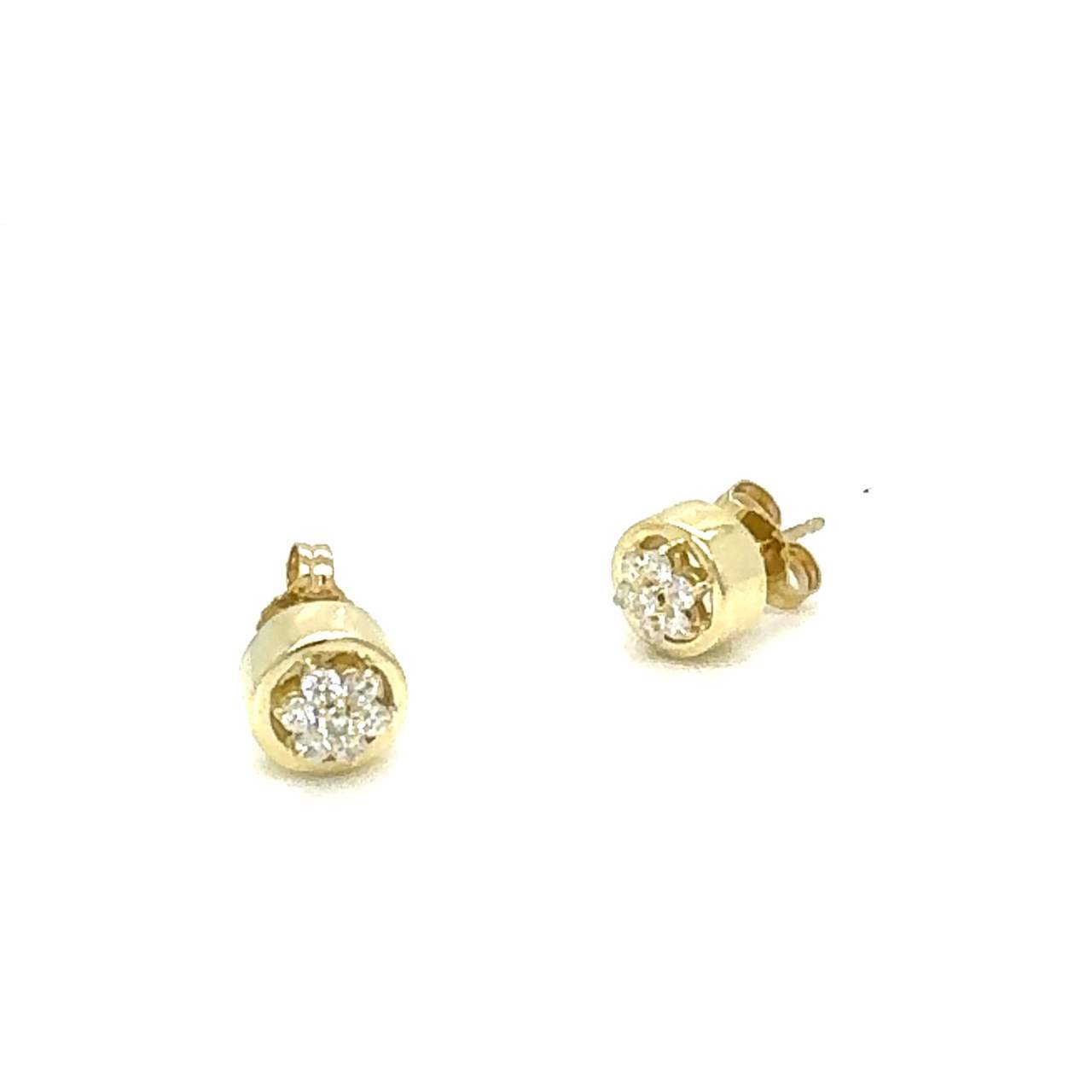14K Diamond Flower Stud Earrings Yellow Gold