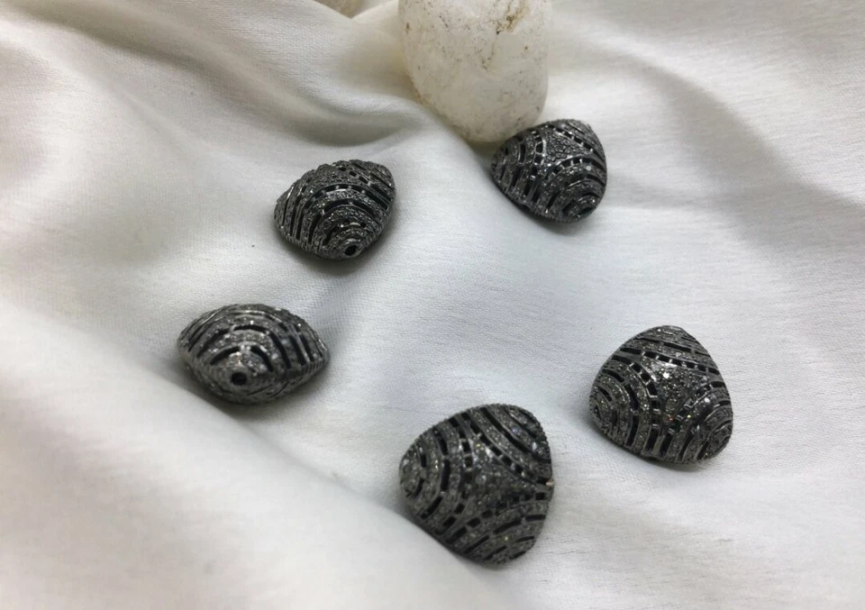 Pave Diamond Triangle Beads 925 Silver Diamond Necklace Beads Findings. - Image 3 of 4