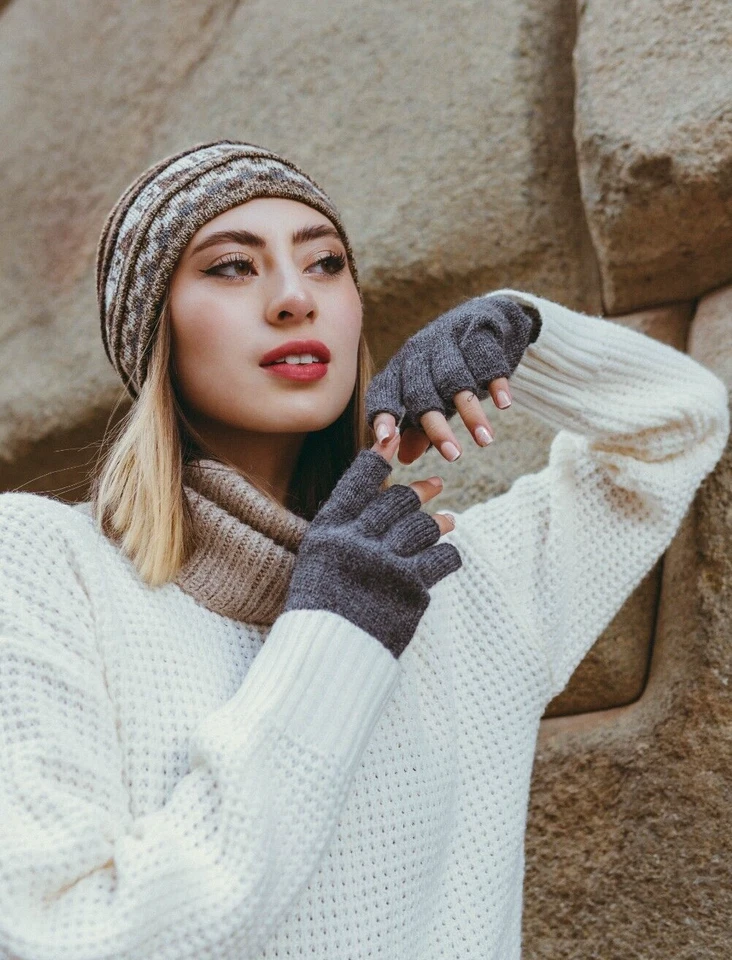 Guantes de alpaca sin dedos, brazo cálido, guantes de conducción, guantes de alpaca, guante de escritura Foto 2 de 4