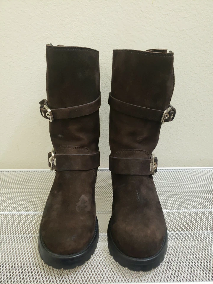 BOTAS DE MOTOCICLISTA BALDAN para mujer marrón gamuza cristal tachonado talla 36 EE. UU. 6 Foto 2 de 4