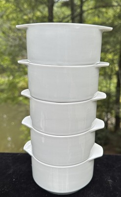 5 Stackable Ceramic Bowl Set white Round Base Stacking Space Saver -S47