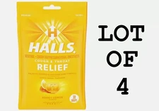 Halls Cough & Throat Relief Drops, Throat Lozenges, Honey Lemon, 30ct - LOT OF 4