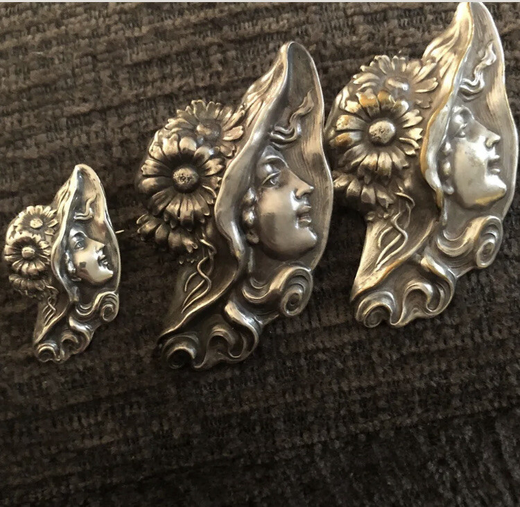 ANTIQUE ART NOUVEAU STERLING SILVER BROOCH PIN SUNBONNET LADY UNGER ...