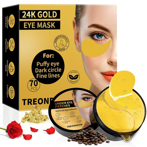 24K Gold Eye Masks for Dark Circles and Puffiness 70PCS, under Eye Patches Gel P