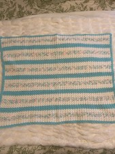 handmade crochet baby blanket Blue, white and PINK 33" x 27"
