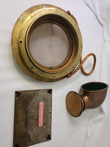 Antique Brass Lot - Porthole, Dorade Vent Funnel & Alternator Plaque Nautical - Picture 7 of 7