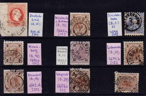 1867- 9 Marken mit BÖHMEN Stempeln. Interessant!