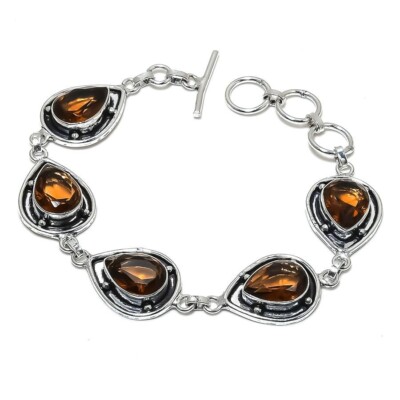 Smoky Quartz Gemstone Handmade 925 Sterling Silver Jewelry Bracelet Sz 7-8''