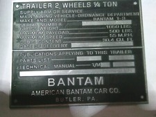 Placa de identificación Willys Jeep Bantam remolque Segunda Guerra Mundial aluminio S98