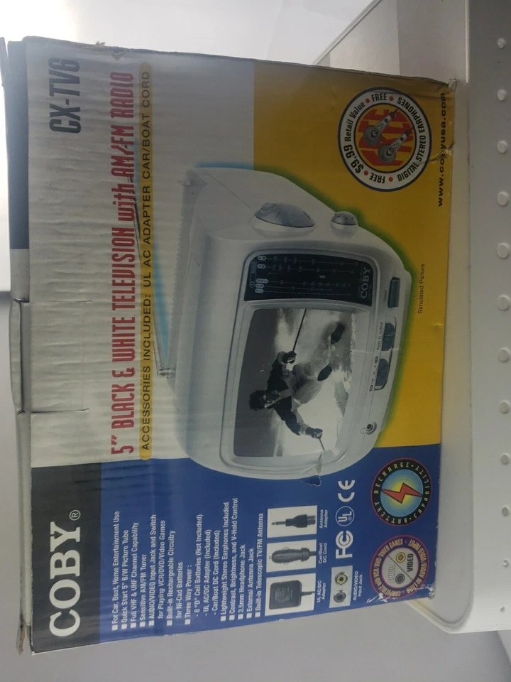 Vintage Coby CX-TV6 5" Black & White Television w AM/FM Radio Portable - Image 4 of 4