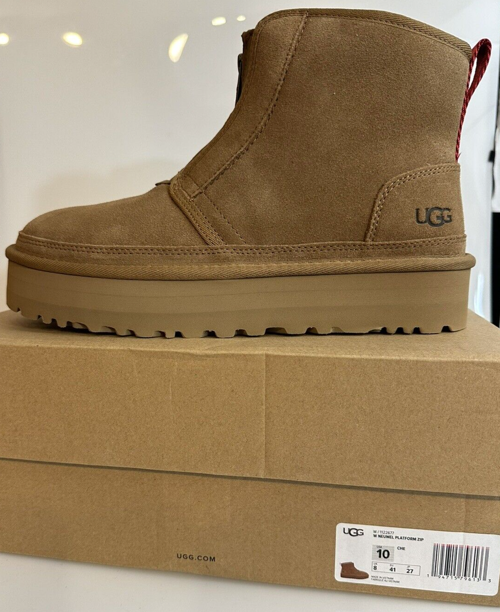 UGG Women's Size 10 Neumel Zip Platform Suede Booties Chestnut Boots NEW In  Box