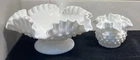 2 PC Vintage Fenton Glass Co. White Hobnail Double Ruffle Rim Footed Bowl & 3”