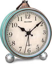 4" Small Battery Operated Antique Retro Analog Alarm Clock for Room Decor, Silen