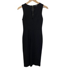 Lulu's Black Fitted Deep Plunge Bodycon Knee-Length Dress Little Black Dress XS