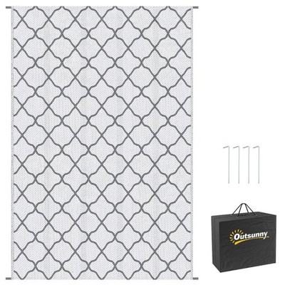Outsunny Wende-Wasserdichte Outdoor-Teppich mit Tragetasche, 182 x 274 cm, Grau