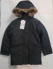 Swiss Tech Youth Girls Full-Zip Black Faux Fur Trim Hooded Parka Jackets: XS-M